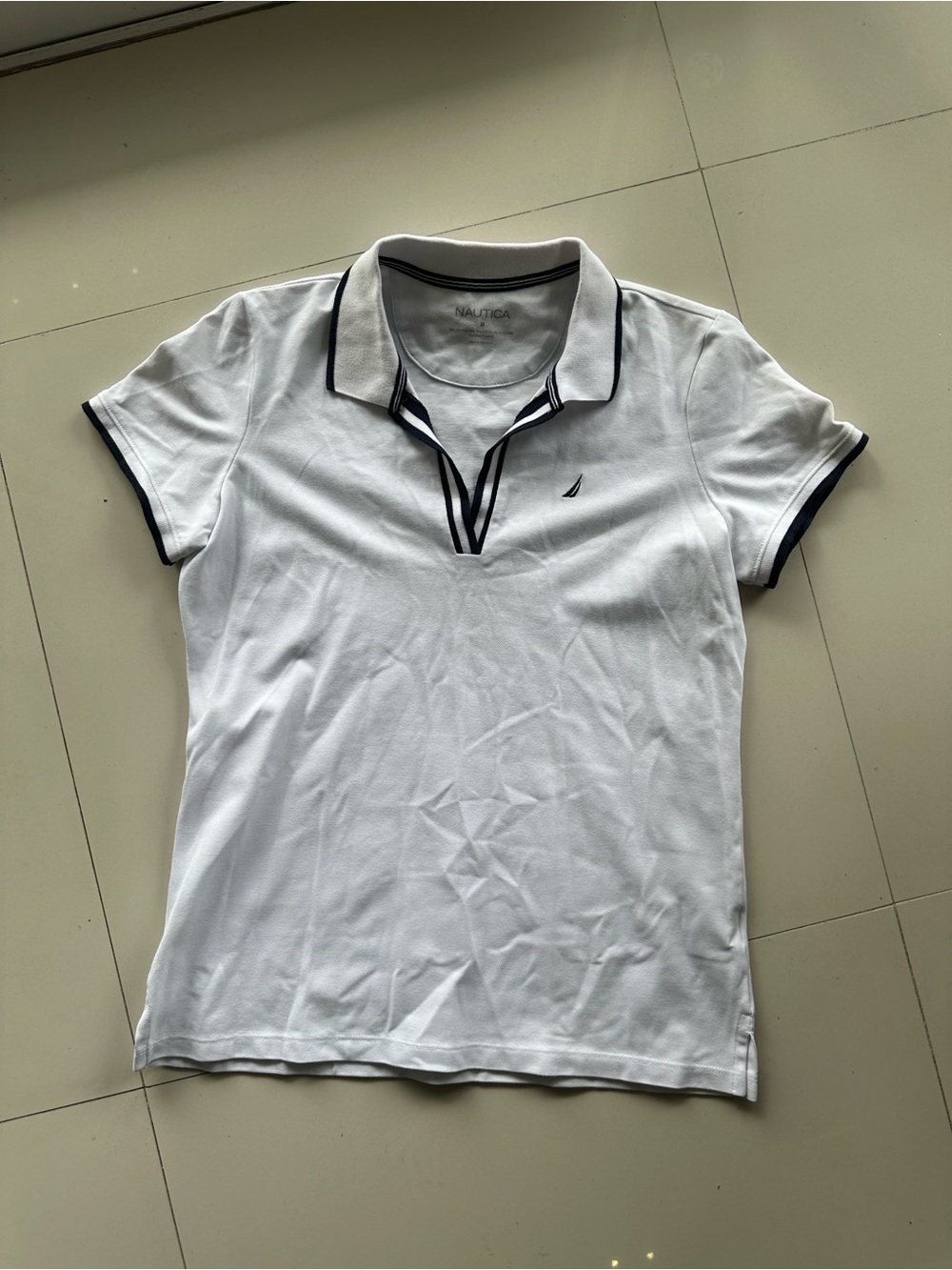 Nautica White Polo with Navy Trim Accents